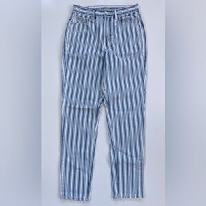 American Eagle Women's Blue White Striped High Rise Mom Jeans Size 2 Long